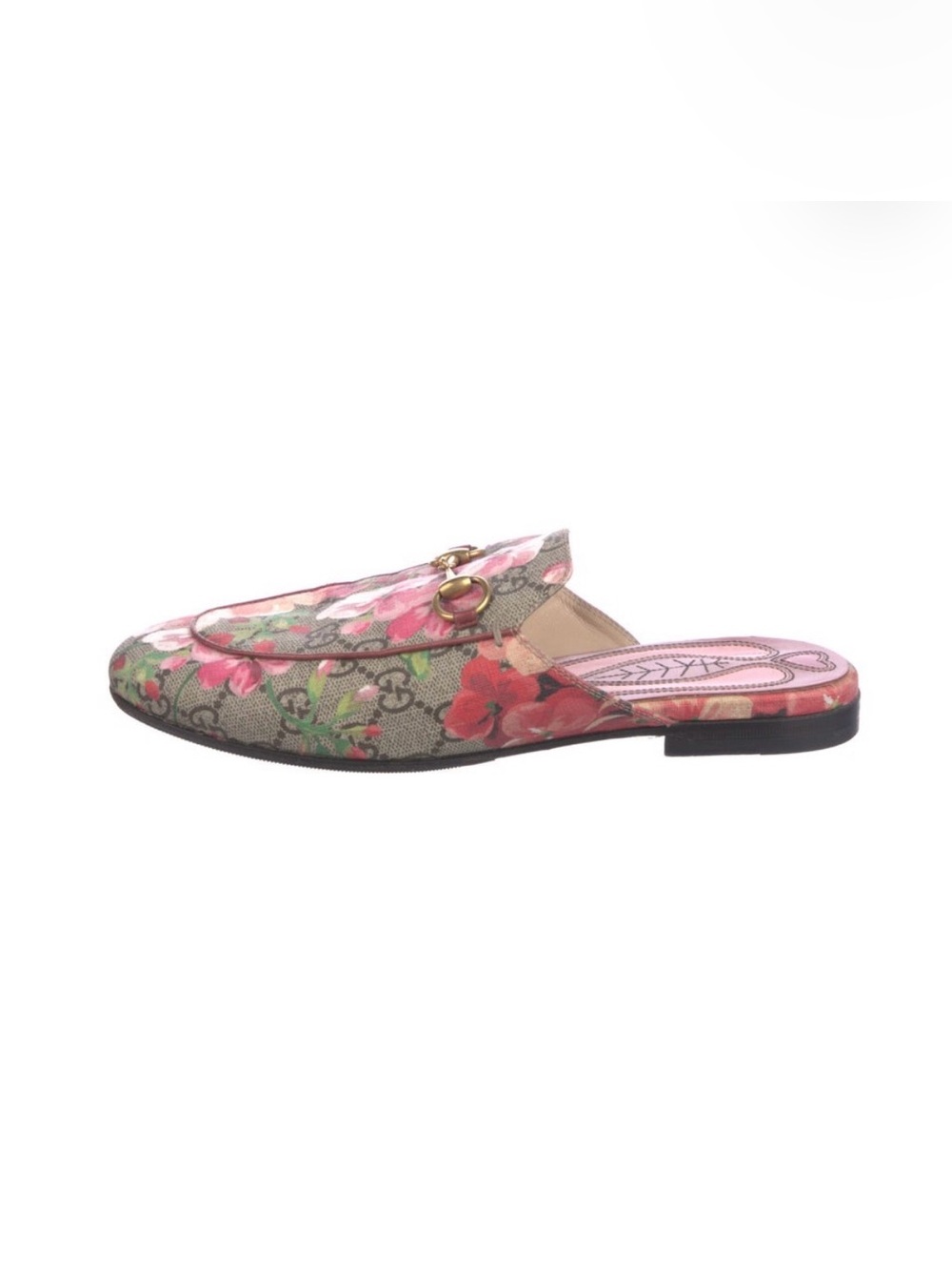 Gucci Blooms Pink & tan Princetown loafer mules w horsebit - size 36.5 (us 6.5)